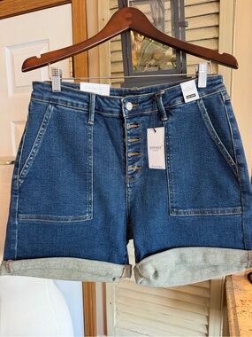Judy Blue Indigo Button-Front Rolled Cuff Denim Shorts